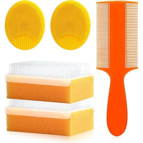 Cradle Cap Brush for Babies, 5Pcs Cradle Cap Treatment Set with Soft Bristle Brushes Silicone Scrubber Long Comb for Newborn Bathing Essentials Baby Brush and Comb Set (Orange)