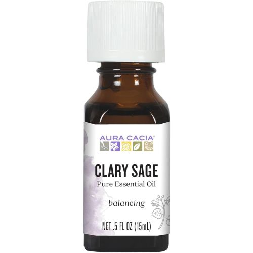 Aura Cacia Clary Sage Essential Oil, 100% Pure Salvia Sclarea Oil - Balancing Aromatherapy for Diffusers, Massage, Relaxation and DIY Blends | 0.5 Fl Oz (Pack of 1)