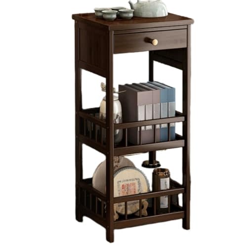 Zhwhlcynh Tea Table, Wooden Coffee Table, Small Corner Table, Narrow End Table with Drawer, 3 Tier Side Table for Living Room, Bedroom, Balcony, Small Space(Brown,11.8 * 11.8 * 30.7in)