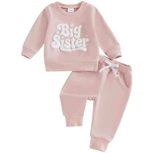 Toddler Baby Girl Sister Matching Outfits Set Big Sister & Lil Sister Sweatshirt and Elastic Drawstring Pants Set