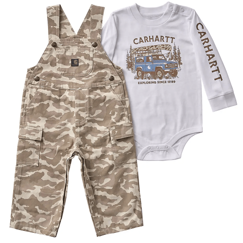 Boys' 2-Piece Long Sleeve Bodysuit & Printed Canvas Overall Set (Baby) | Carhartt