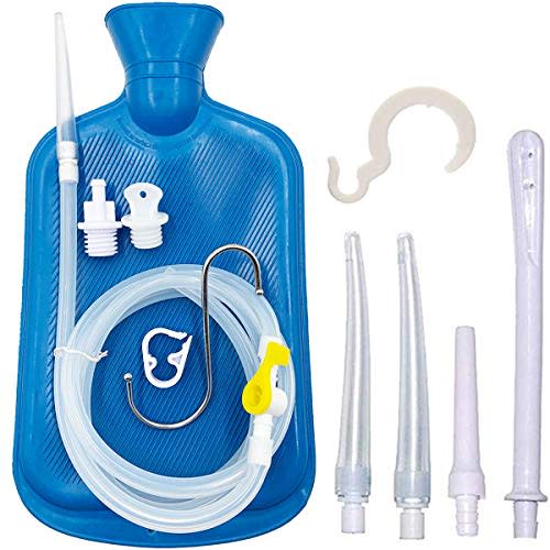 Enema Kit – 2L Enema Bag– 5.0ft. Long Silicone Hose – 5 Multi-Size Reusable Tips – Controlled Water Flow – for Colon Detox Cleanse Enemas