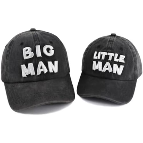 2 PCS Big Man and Little Man Matching Hats, Adjustable 3D Embroidered Cotton Dad and Son Baseball Caps