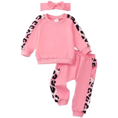 AMAWMW Infant Baby Girl Clothes Long Sleeve Loose Sweatshirts Pockets Pants Headband Outfits Fall Winter Spring Gift
