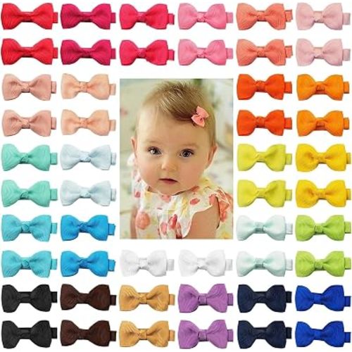 CÉLLOT Baby Hair Clips 50PCS Baby Girls Fully Lined 2" Baby Bows in Pairs