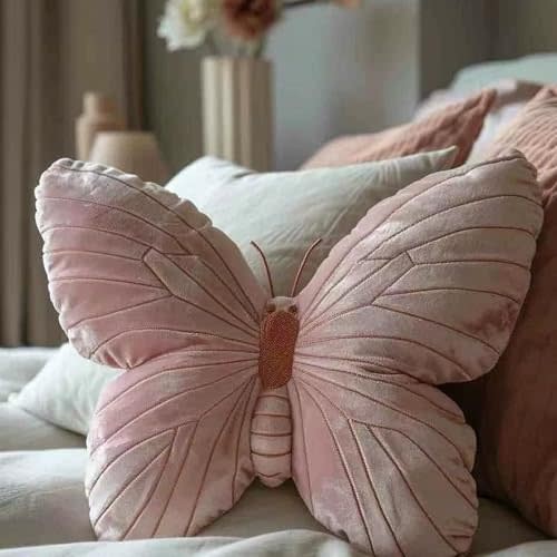 Butterfly Pillow Cute Butterfly Decorative Throw Pillows 15.5 x 11.8 inch for Women Room Home Garden Sofa Couch Pink