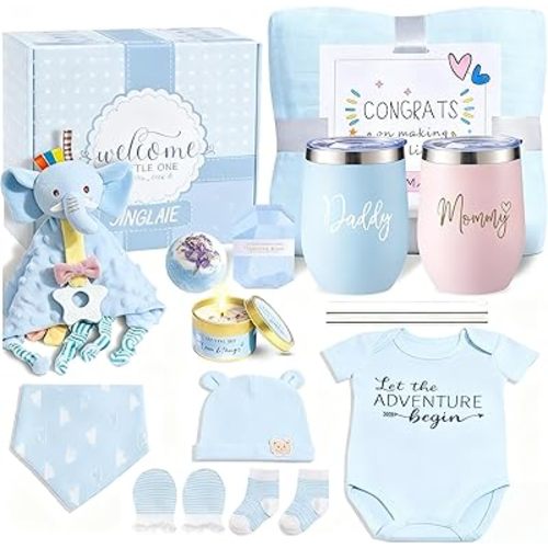 New Mom Gift Basket – First Time Mom Care Package, New Parents Gifts for Couples with Baby Clothes & Tumblers, Pregnancy Gifts for Expecting Mom, Gender Reveal Presents for Parents to Be