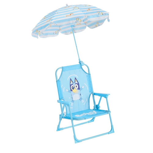 Idea Nuova Bluey Kids Outdoor Folding Beach Chair with Umbrella,Portable Camp Chair for Ages 3+, Lightweight & Compact for Beach, Camping, and Backyard