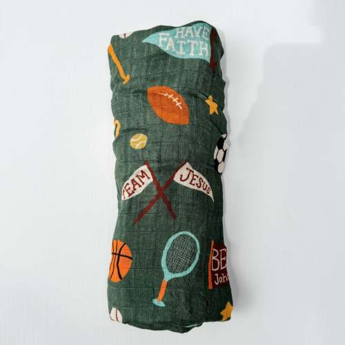 Team Jesus Sports Baby Muslin Blanket Swaddle