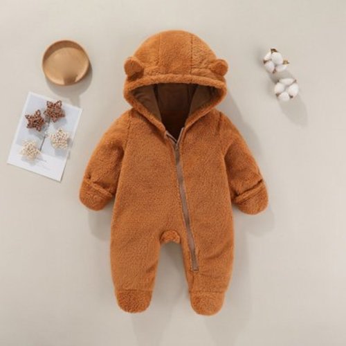 Unisex Baby Snowsuit Bear Ear Hooded Jumpsuit Fleece Romper Toddler Winter Front Zipper Hooded Coat Outfits Casual Holiday Party Warm Jumpsuit Daily Deals