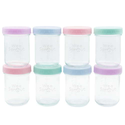 WeeSprout Glass Baby Food Storage Jars w/ Lids (8 oz, 8 Pack Set) Snack, Puree