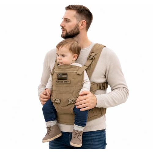 Front Facing Baby Carrier for Dad | Ergonomic Baby Carrier for Men | Infant to Toddler | Military Design Holder with Lumbar Support | Great for Hiking and Travel | MOLLE Compatible | Desert Khaki