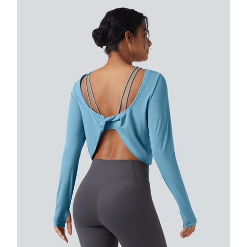 SoftlyZero™ QuickDry Backless Twist-back Long Sleeve Thumb Holes 2-in-1 Yoga Sports Top