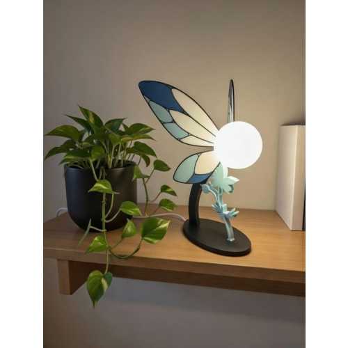 Zelda Navi Fairy Lamp | Stained Glass Style Wings, 3D Printed Desk Light