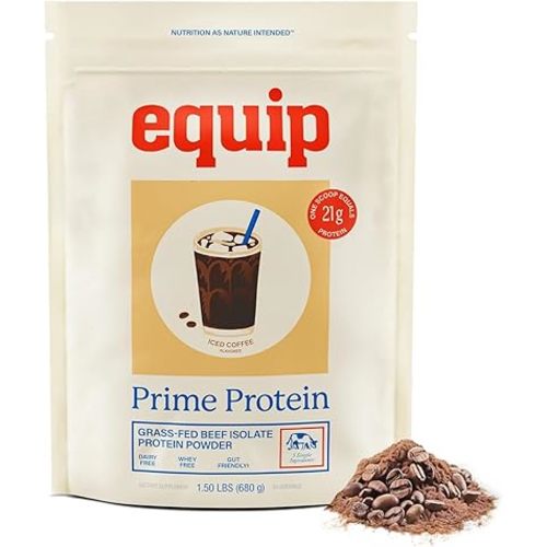 Equip Foods Prime Protein Powder | Clean, Grass Fed Beef Protein Powder | Carnivore Protein Isolate | Paleo, Keto Friendly, Gluten & Dairy Free | Helps Build & Repair Tissue | 30 Servings, Iced Coffee