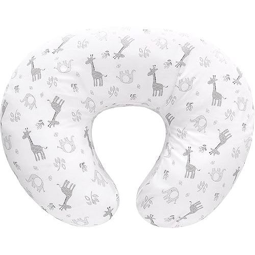 LAT Nursing Pillow for Breastfeeding,100% Cotton Removable Cover,Ergonomic Breast Feeding Pillows for Mom and Baby,Machine Washable(Giraffe & Elephant)
