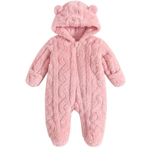 Jecson Baby Bear Outfit Newborn Clothes Infant Snowsuit Hooded Jumpsuit | Cozy Baby Snowsuit with Soft Fabric, Hooded Bear Design, and Easy Zipper, A Cute Pick for Newborn Girl Clothes in Winter.