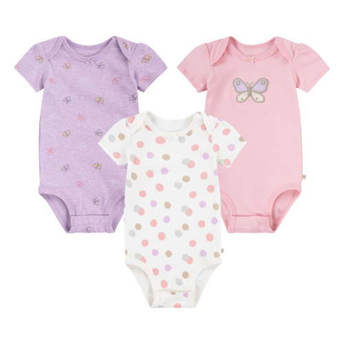 Huggies Baby Girl Butterfly 3 Pack Organic Cotton Bodysuits, Sizes NB-24M