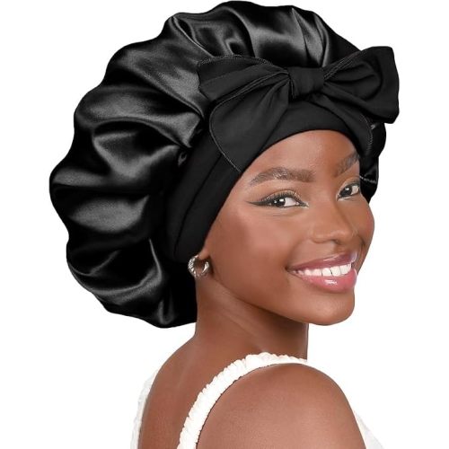 YANIBEST Adjustable Silk Bonnet for Sleeping Women Double Layer Satin Bonnet Reduce Friction Prevent Frizz Curly Hair