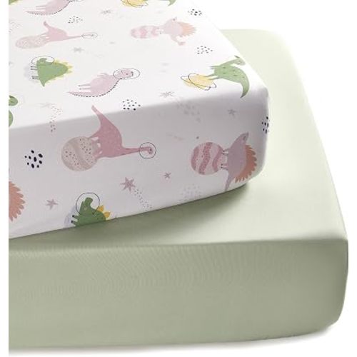 Baby Crib Sheets for Boys Girls, Super Soft Toddler Bed Sheets, 2 Pack Sheets for Standard Crib Mattress 28x52in, Dinosaur Land
