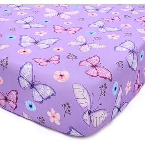 JISEN Baby Crib Sheets Soft Breathable Butterfly Fitted Crib Sheets Baby Sheet for Standard Crib and Toddler Mattress Bed Sheets for Crib for Boys Girls Neutral 52x28 Inch