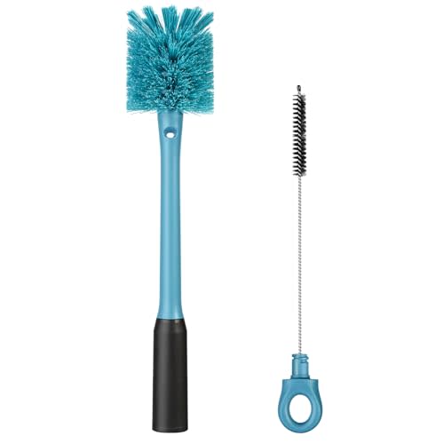 Purtribe 2-in-1 Bottle Cleaning Brush and Hidden Straw Brush, Long Handle Water Bottle Brush Cleaner with Replaceable Head for Sports Bottles, Baby Bottles, Mugs, Straws, Smokey Blue