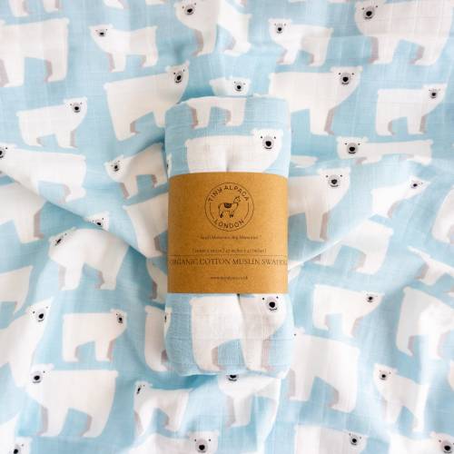 Tiny Alpaca | Polar Bear Baby Blankets | Large Baby Organic Cotton Muslin Blanket | 47''x47'' | Baby Swaddling Wrap | Baby Shower Gift
