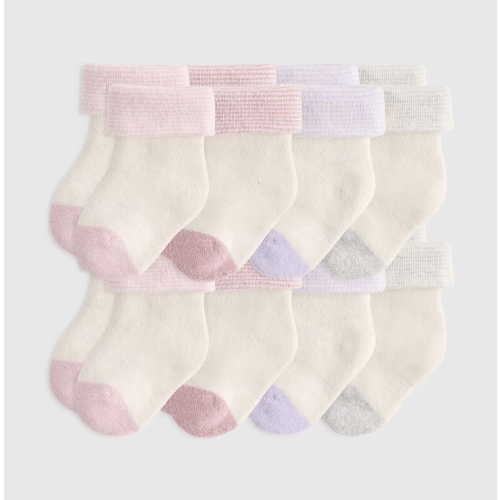 Organic Cotton Fold Over Socks 8-Pack - Baby - Pink/Multi