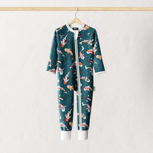 ZIPSTER™ Koi Baby Onesie – Soft Bamboo, Animal Design, 2-Way Zip Comfort – Zipster