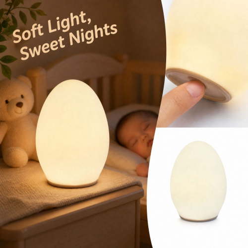Egg Night Light for Baby Nursery, Soft Silicone Tap Light, Portable Egg Lamp for Bedside Nighttime Care and Breastfeeding