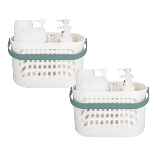UUJOLY Plastic Storage Baskets with Handles, Shower Caddy Shelf Organizers Basket for Bathroom, Kitchen, Dorm Room, Green, 2 Pack