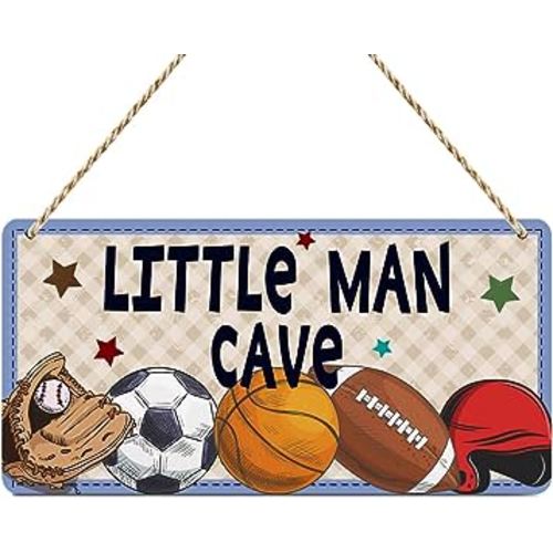 Boys Sports Little Man Cave Sign Boys Room Decor Soccer Basketball Baseball Football Wall Decor Wooden Hanging Plaque Wood Sign Home Bathroom Living Room Farmhouse Playroom Bedroom Nursery Decor