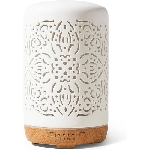 Earnest Living Essential Oil Diffuser White Ceramic Diffuser 250 ml Timers Night Lights and Auto Off Function Home Office Humidifier Aromatherapy Diffusers for Essential Oils