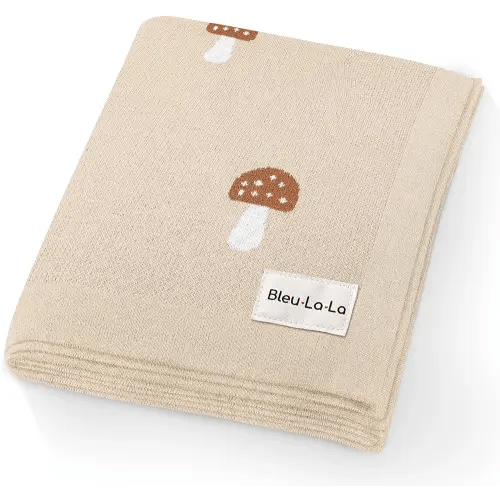 Unisex Baby Swaddle Blanket 100% Cotton Buttery Soft Cozy Receiving Swaddle Crib Stroller Blanket for Shower Gift Registry for Newborns, Infants, Toddlers (Mushroom - Cream)