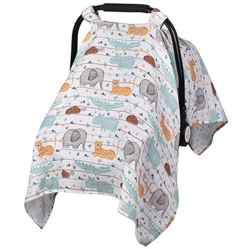 Metplus Muslin Carseat Cover for Babies,Breathable Infant Carseat Cover Lightweight Baby Carrier Cover for Girls Boys, Fit Spring Summer/Hot Days/Warm Weather