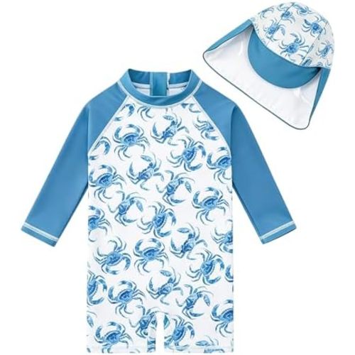 ADUKIDE Baby Boys Swimsuit Size 0-24 Months One Piece Bathing Suit Rash Guard Zipper Sunsuit with Hat UV Protection