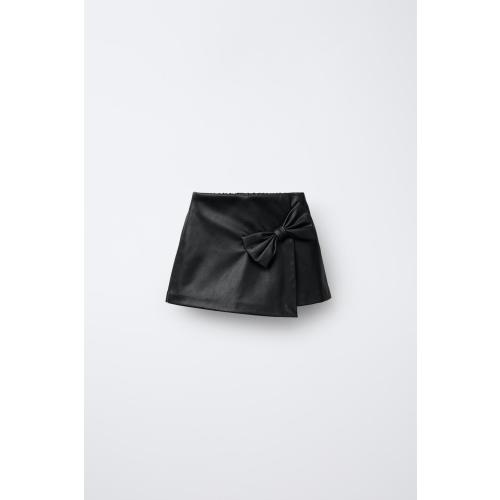 FAUX LEATHER BOW SKORT - Black | ZARA United States