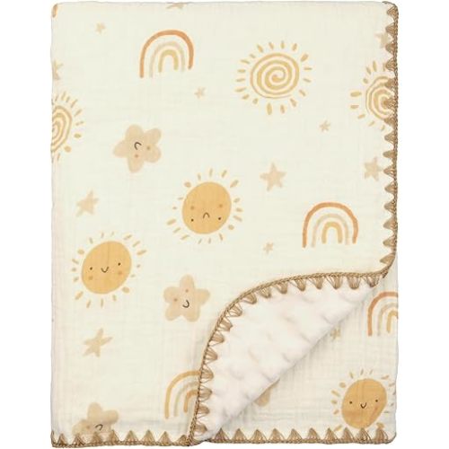 Baby Blanket 40x40 Inches,Muslin Cotton and Minky Dotted Double Layer Soft Receiving Blanket for Newborn Toddler,Bear