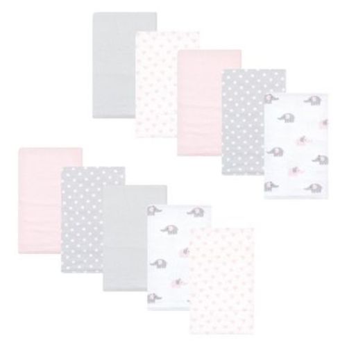 Luvable Friends Hudson Baby Flannel Burp Cloths 10pk, Elephant Serenity Pink