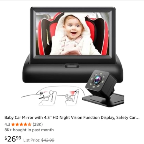Baby Car Mirror with 4.3” HD Night vision function