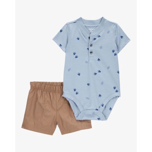 Baby 2-Piece Dinosaur Footprint Bodysuit & Short Set - Blue/Brown - Carter's | Carter's
