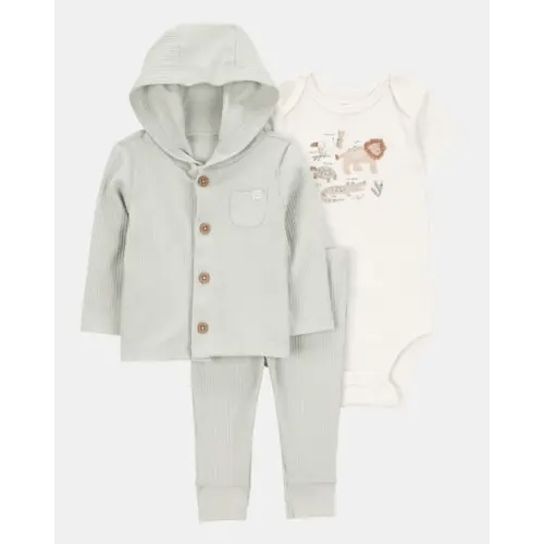 12 MONTHS Baby Lion 3-Piece Cardigan Set - Green/White | Carter's