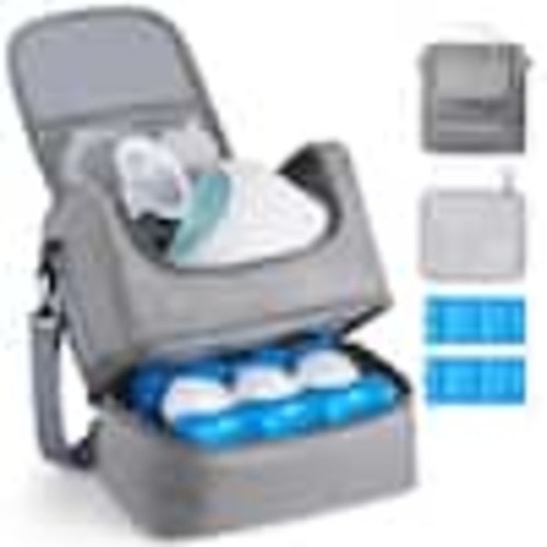 VEVOR Breast Pump Bag, Breast Feeding Bag with Ice Pack, Pumping Accessories & Breastmilk Storage, Pump Carrying Case, Grey XNBSTBZHHS00IX0YV001V0-251209