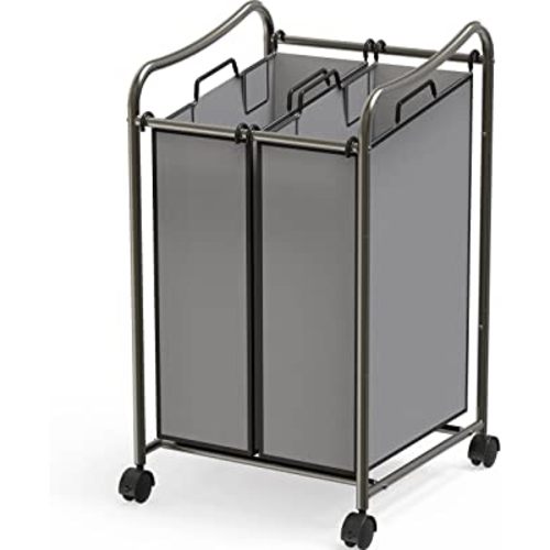 Simple Houseware 2-Bag Heavy Duty Rolling Laundry Sorter Cart, Dark Gray – 2 Section Removable Bags and Lockable Wheels for Laundry Room Organization