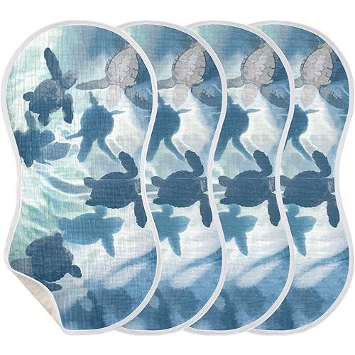 Sea Turtle Olive Ridley Turtles Muslin Burp Cloths for Baby 4 Pack 100% Cotton Baby Washcloths Bibs for Boy Girl