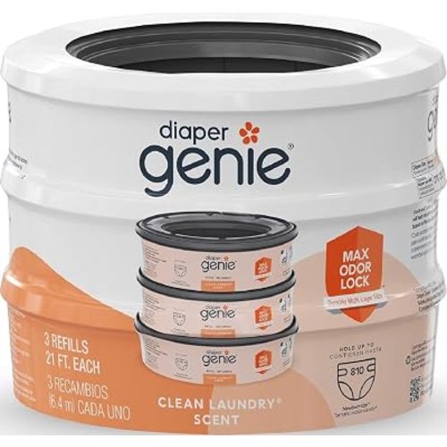 Diaper Genie Bags Refills 270 Count (Pack of 3) Clean Laundry Scent | Diaper Pail Refills with Max Odor Lock | Holds up to 810 Newborn Diapers