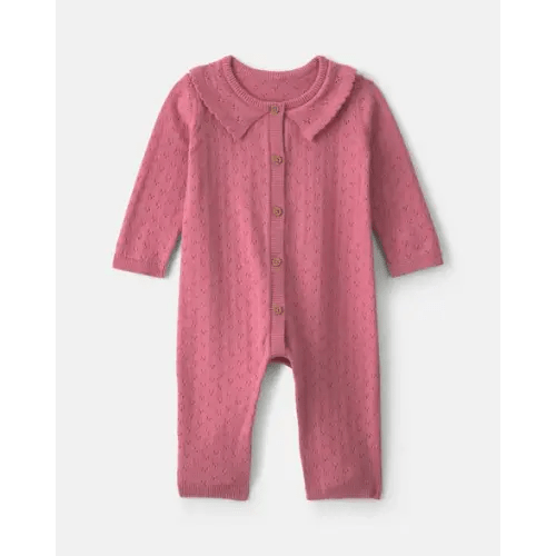 Baby Girl Pointelle Long-Sleeve Jumpsuit - Pink | Carter's