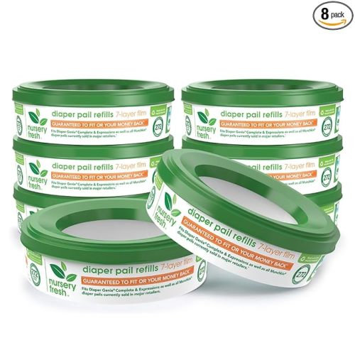 Nursery Fresh® Refill Rings for Diaper Genie® and Munchkin® Diaper Pails, Holds up to 2,176 Newborn Diapers, 8 Pack