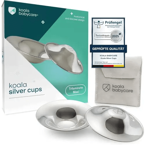Koala Babycare The Original Silver Nursing Cups - Nipple Shields for Breastfeeding Newborn - Breastfeeding Essentials - Protect and Soothe - Tri-Laminate Silver - Maxi Size