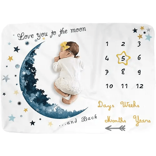 Baby Monthly Milestone Blanket for Boy and Girl,Monthly Blanket for Baby Pictures,Baby Photo Blanket for Newborn (Blue Moon, 40" x 60")